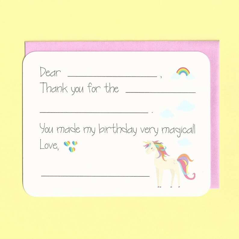 Unicorn Thank You Cards - 4x7 Inches Of 50 Blank Card Notes With Envelopes - Perfect Gift And Greeting Cards For Kids And Birthday Party, Baby Shower, Graduation, Wedding - Pinkish Unicorn - View #2