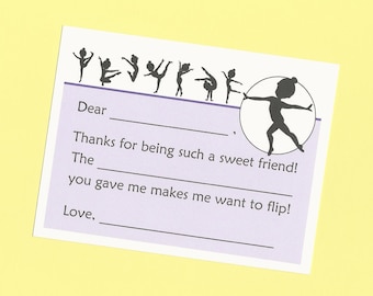 Gymnastics Thank You Cards - Fill in the Blank Cards, Little Gymnast Note Cards, Gymnastic Silhouettes Cards, Tumbling Party Thank You Notes