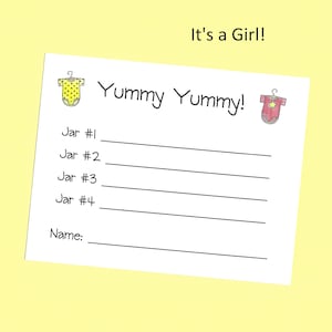 Yummy, Yummy Baby Food Shower Game Guess the Baby Food Games, Baby Food Tasting Shower Game, Fun and Easy Shower Games, Cheap Shower Games It's a Girl