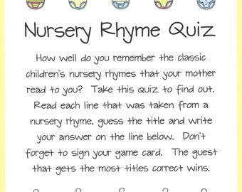 Nursery Rhyme Quiz jogo de Chá de fraldas com Resp | Zazzle Portugal