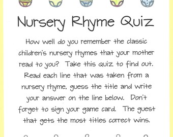 Nursery Rhyme Quiz jogo de Chá de fraldas com Resp | Zazzle Portugal