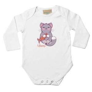 Classic Baby Long Sleeve Bodysuit White | Pisces Cat NB - 18M