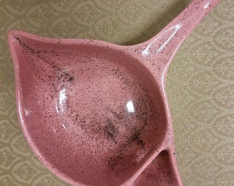 Vintage Gravy Boat - Pink with gray speckles - Double Spout - 1950s