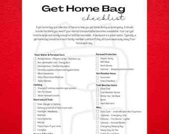 Get Home Bag Checklist, Emergency Backpack checklist, Survival Bag Checklist,  Preparedness Bag Checklist, Emergency Essentials Checklist