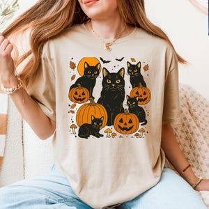Black Cat Pumpkin Shirt, Halloween Tshirt, Spooky Season Shirt, Cat Lovers Tee, Ghost Cat Shirt, Haunted Gift for Her