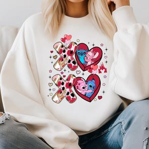 Stitch and Angel Valentine Tshirt Sweatshirt, Cute Cartoon Couple Shirt, Heart Love Graphic Shirt