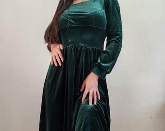 Moss Green Velvet Slip Dress: V-neck Midi Dress - Etsy