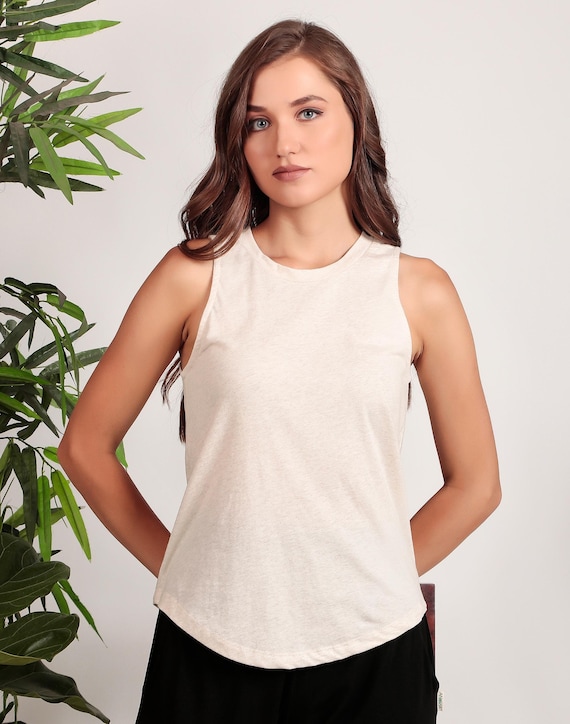 Organic Cotton Tank Top: Heathered Sleeveless High Neck