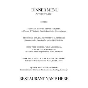Nieformalna, elegancka restauracja Minimalistyczne menu