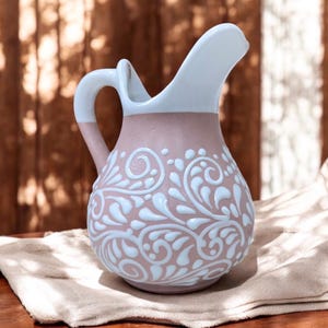 Mexican Medium Talavera Pitcher | Pink & White