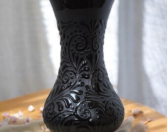 Talavera Flower Flor Vase | Black & Black