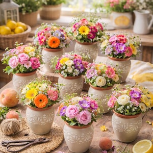 12er Set| Talavera Mini Vase Beige Weiß Blumendekor