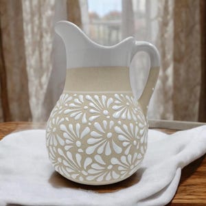 Handmade Pitcher Cielito Lindo Design | Pearl & White