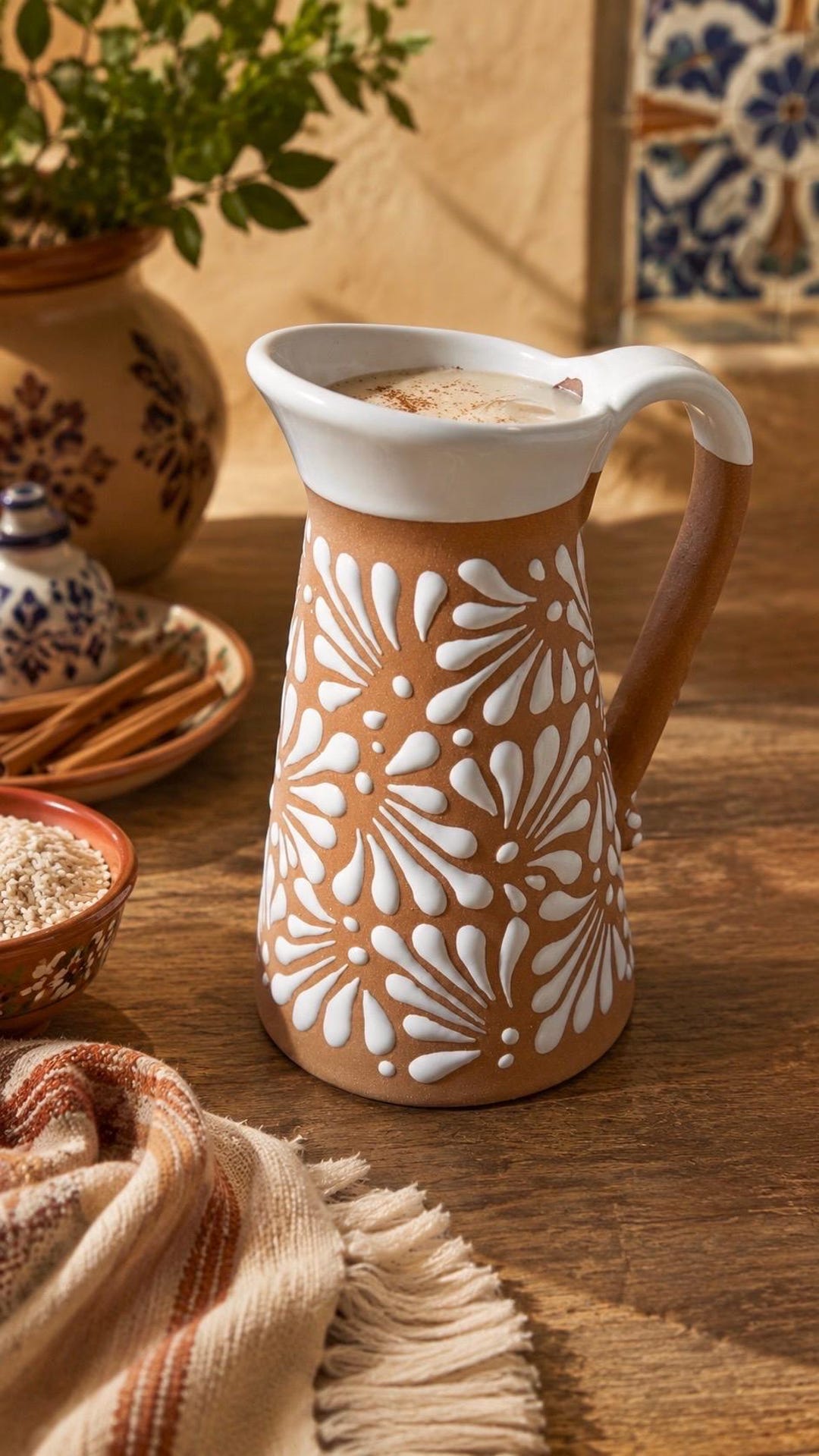 Talavera Mexican Multi-use Ceramic Pitcher | Brown & White - Etsy