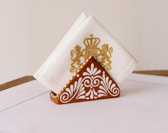 Porte-serviettes Talavera en terre cuite avec motif floral blanc - Poterie mexicaine rustique