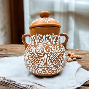 Olla Frijolera/bonenpot | Bruin en wit