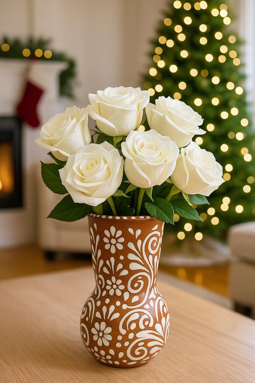 Talavera Handmade Flower Vase 9x5” | Brown & White | Lead Free - Etsy