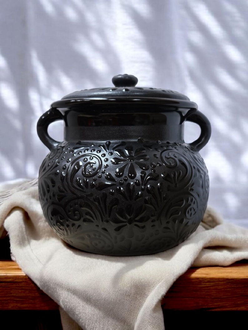 Handmade Mexican Talavera Engobe Olla | Black & Black