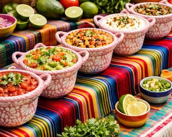 Set Of 6 | Talavera Pink Floral Salsa Bowls Handmade Serving Dishes Decor