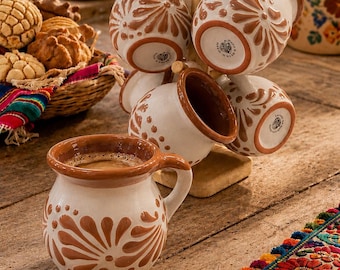 Mugs Set of 6 with Stand | Brown & White