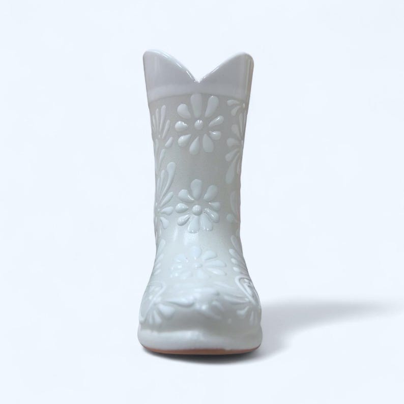 Handmade Talavera Flower Vase Boot | White