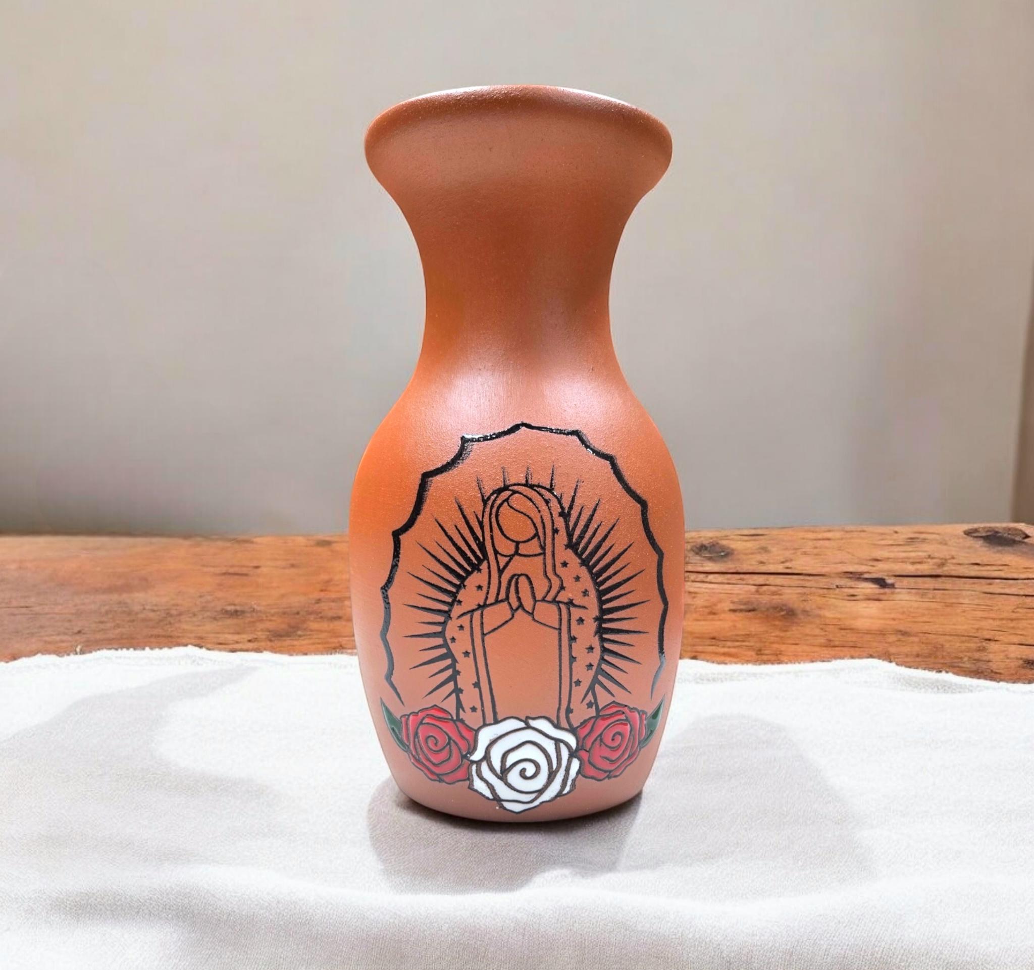 Talavera Design Clay Flower Vase Virgin Mary Etsy