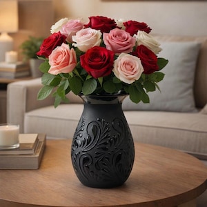 Talavera Blumenvase | Schwarz & Schwarz | Bleifrei