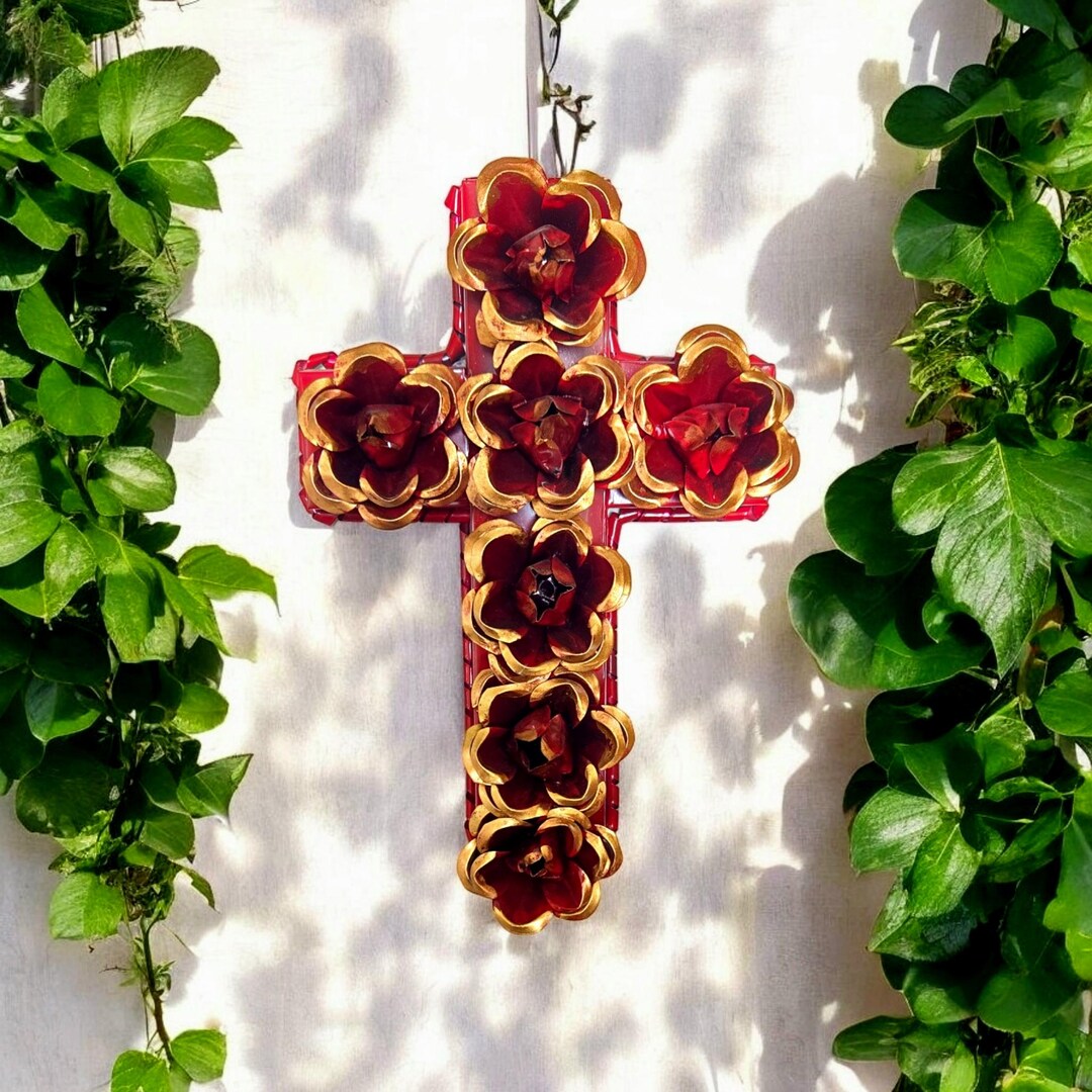 Handmade Rose Cross Red & Gold - Etsy