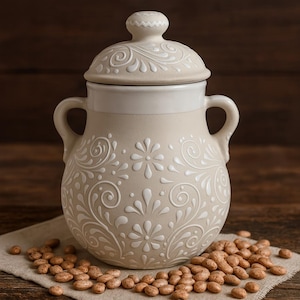 Traditional Mexican Olla Frijolera/Bean pot | Pearl & White
