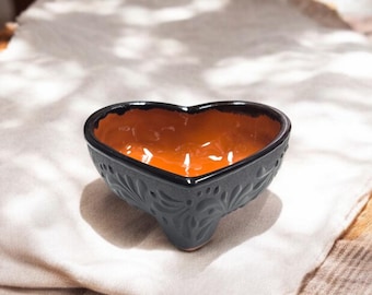 Handmade Talavera Heart shaped Molcajete Salsa Bowl | Black & Black