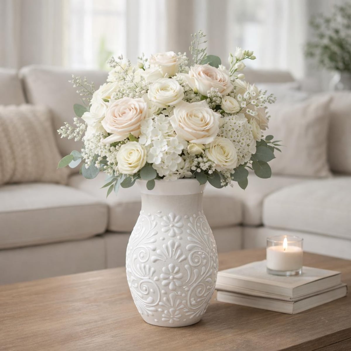 Talavera Flower Vase (Design Flor) | White Color