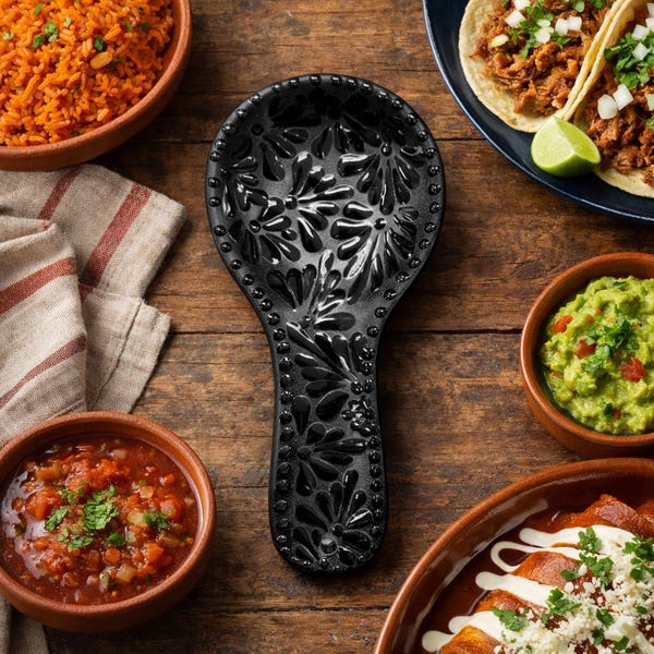 Black Talavera Spoon Holder – Decorative Ceramic Kitchen Utensil Rest – Lead Free