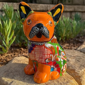 Handmade Talavera French Bulldog Ceramic Decoration – Orange Color