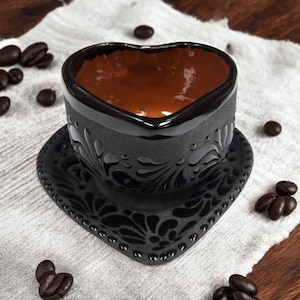 Talavera Heart Mug and Plate Set | Black & Black