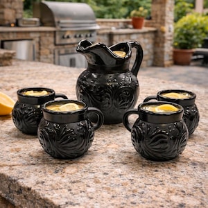 Jarra Talavera com Jarritos (Conjunto de Tamanho Menor) | Cor Preta