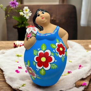 Traditional Ceramic Mexican Gordita | Blue Color Dress