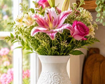 Talavera Flower Vase (Design Flor) | White Color