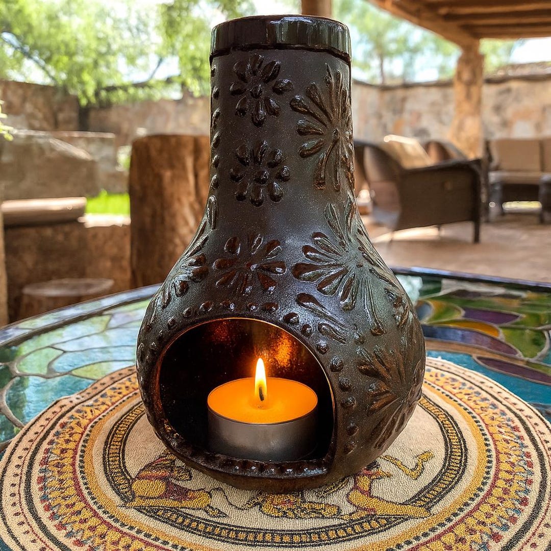 Handcrafted Talavera Chimney 8x5 – Decorative Black Clay Fireplace