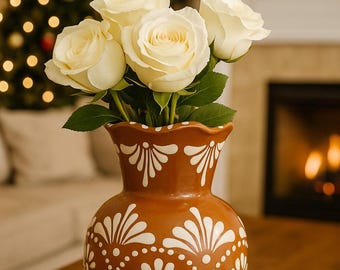 Vaso per fiori Talavera marrone e bianco / Senza piombo