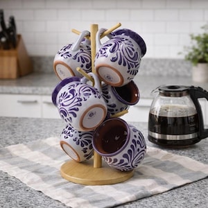 Jarrito Mugs Set of 6 with Stand | Purple and lavender.
