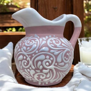Mexican Small Talavera Pitcher | Pink & White
