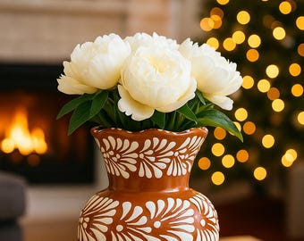 Vaso per fiori Talavera marrone e bianco Plumeado / Senza piombo