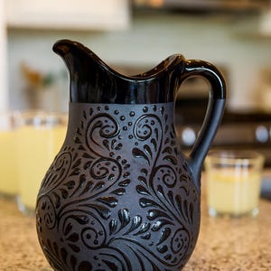 Mexican Handmade Pitcher Talavera Cielito Lindo Design | Black & Black