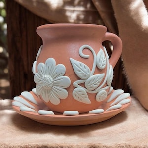Red Clay Mug with Plate/Barro Rojo con Plato de Oaxaca