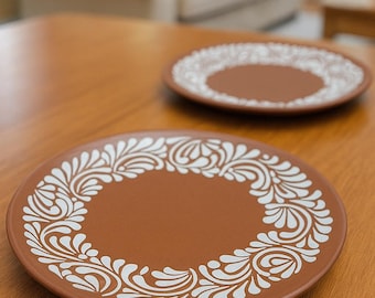 Mexico Traditional clay square plates. Dessert plates. 2pc set 