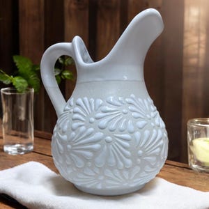 Mexican Medium Talavera Pitcher | White Color