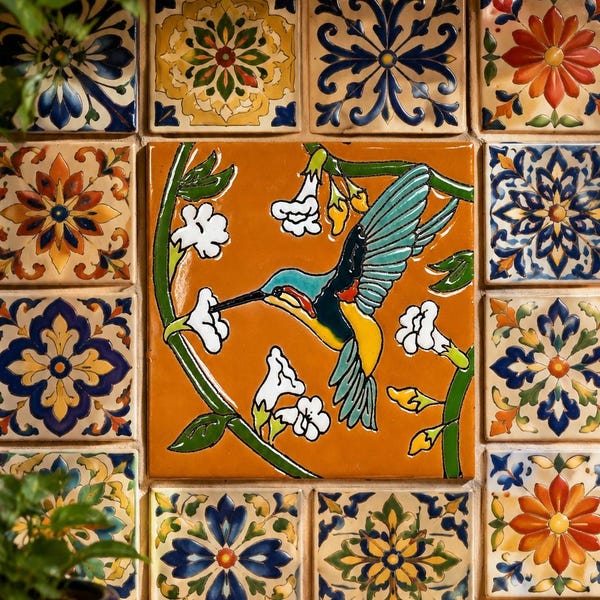 Hand-Painted Hummingbird Talavera Tile – Mexican Ceramic Wall Art – 6x6 Decorative Accent Tile