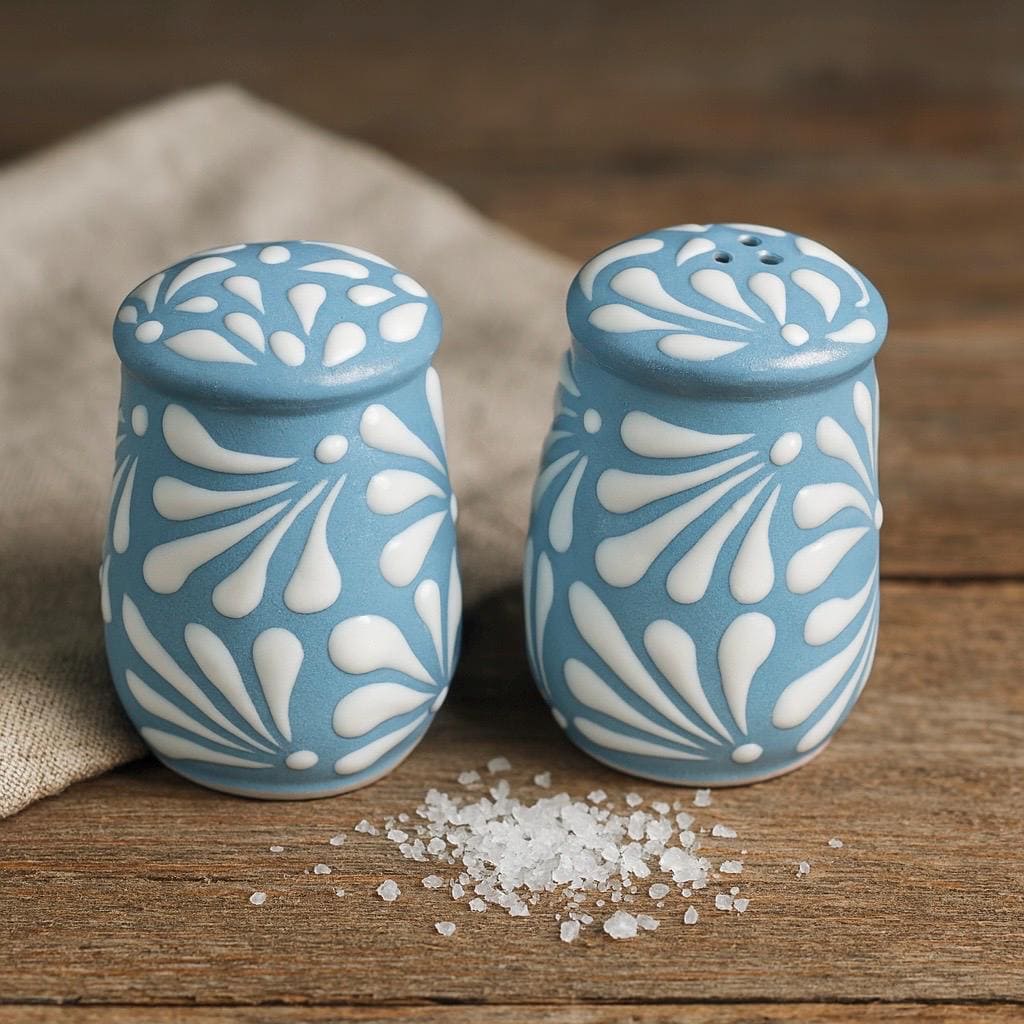 Handmade Talavera Mexican Salt/pepper Shaker Set of 2 | Blue