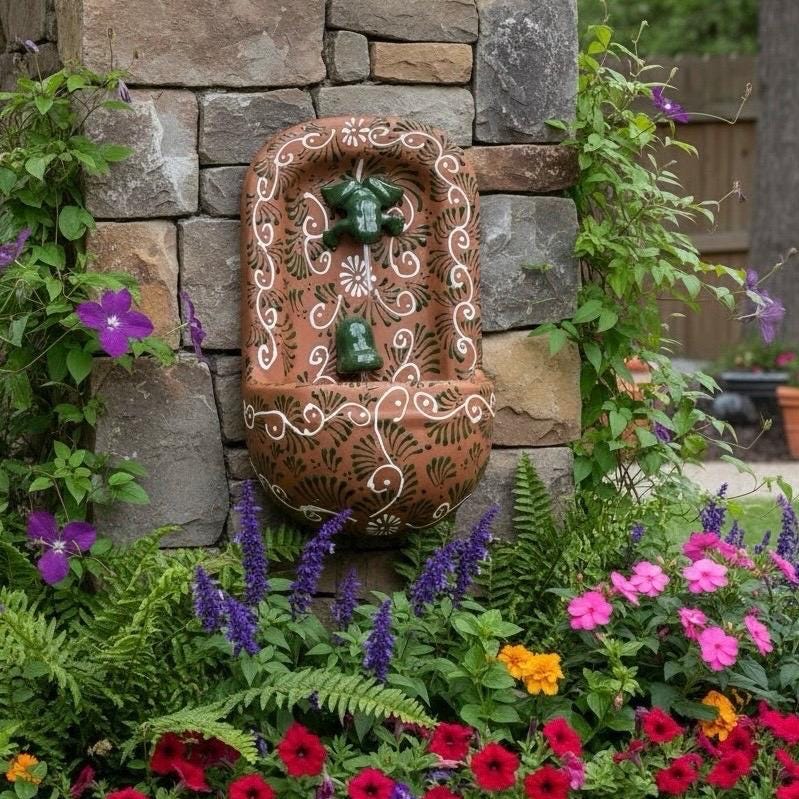Talavera Brown & Green Wall Mounted Water Fountain Lead Free With