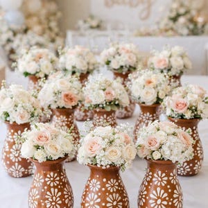 Vaso de flores Talavera (conjunto de 12) | Marrom e branco